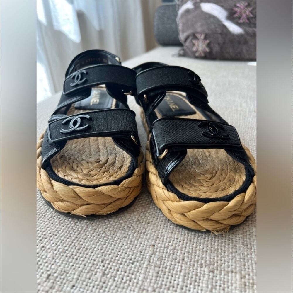 CHANEL Dad Sandals Mesh espadrille and Patent with Raffia sole 36 - Picture 3 of 13